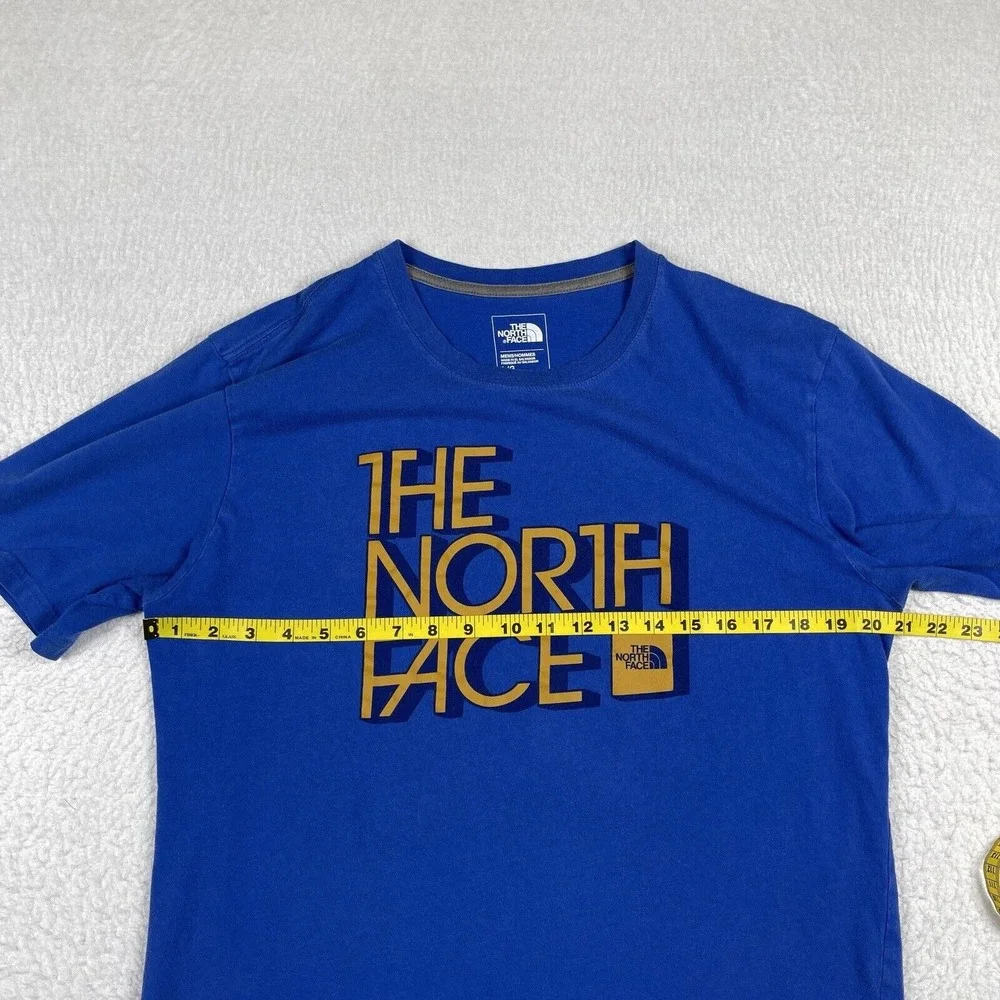 The North Face Shirt Mens Large Blue Outdoors 3D Block Logo Camp Hike Casual Tee